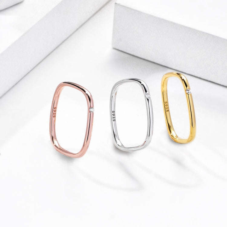 925 Sterling Silver Small Square Plain Ring, Size: No. 14 (US No. 7)(K Yellow)