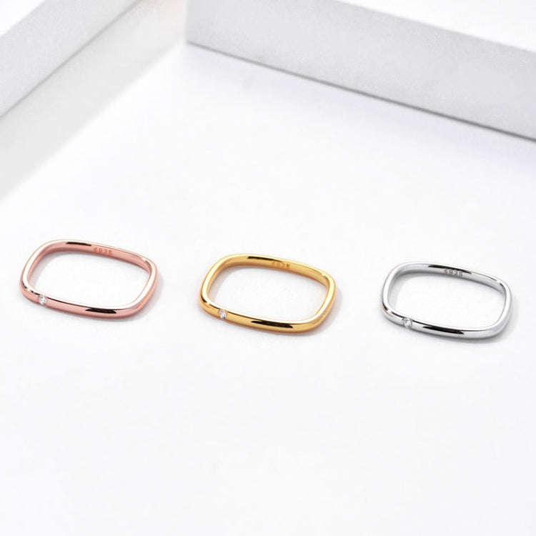 925 Sterling Silver Small Square Plain Ring, Size: No. 14 (US No. 7)(K Yellow)