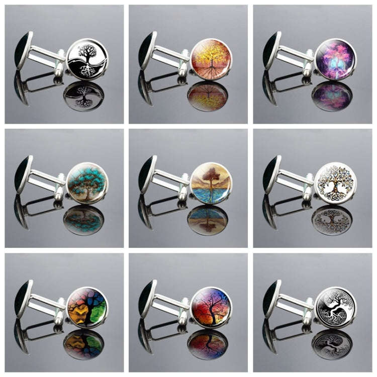 Tree of Life PatternCufflinks Metallic Shirt Ornaments Men Clothing Jewelry(Silver Tree)