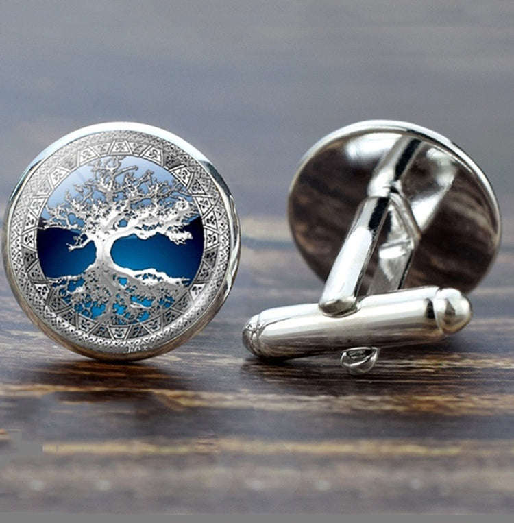 Tree of Life PatternCufflinks Metallic Shirt Ornaments Men Clothing Jewelry(Silver Tree)