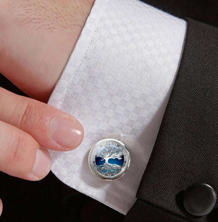 Tree of Life PatternCufflinks Metallic Shirt Ornaments Men Clothing Jewelry(Silver Tree)