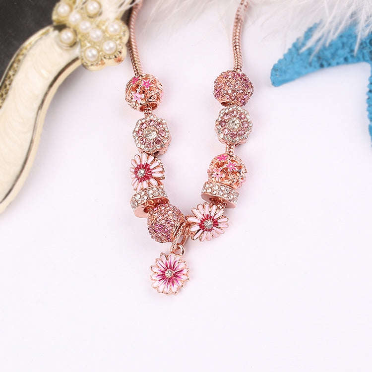 SL122 Women Rose Gold Beaded Accessory Bracelet, Size: 19cm