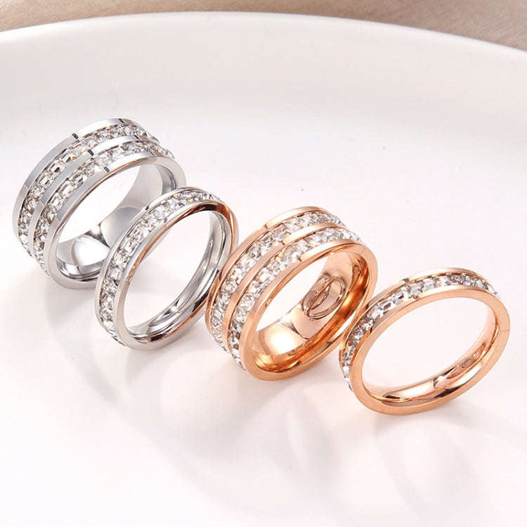 Girls Simple Titanium Steel Diamond Ring, Size: US Size 5(Double Row Rose Gold)