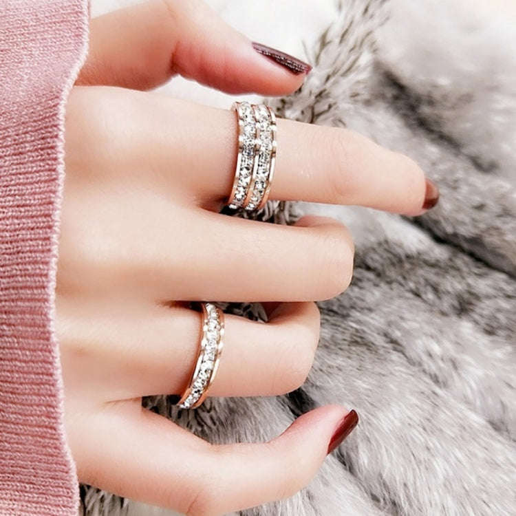 Girls Simple Titanium Steel Diamond Ring, Size: US Size 5(Double Row Rose Gold)