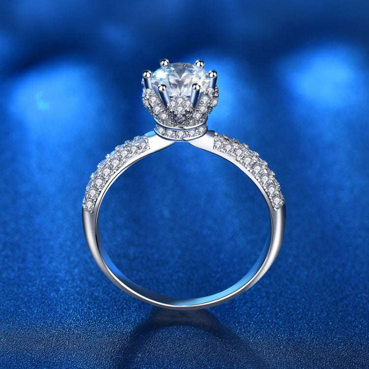 XJZ012 925 Sterling Silver Moissanite Ring Crown Ring Engagement Jewelry, Size: 6(White Gold)