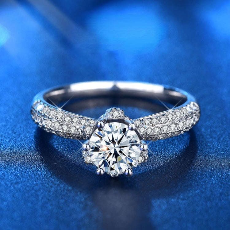 XJZ012 925 Sterling Silver Moissanite Ring Crown Ring Engagement Jewelry, Size: 6(White Gold)