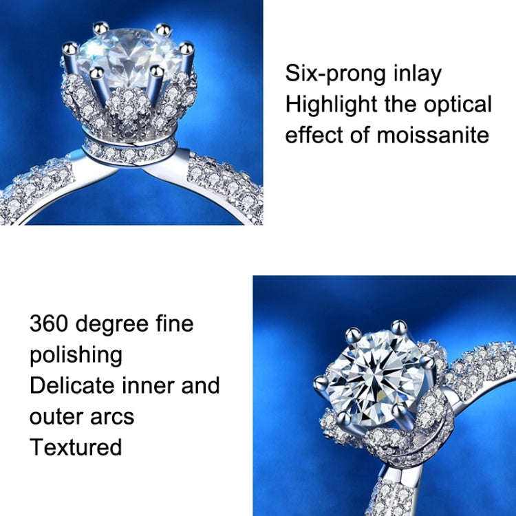 XJZ012 925 Sterling Silver Moissanite Ring Crown Ring Engagement Jewelry, Size: 6(White Gold)