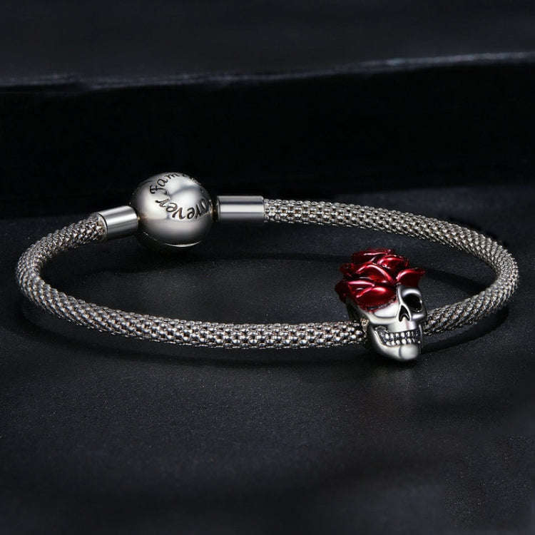 SCC2403 Halloween Rose Skull Skeleton Pearl 925 Silver Bracelet Accessories