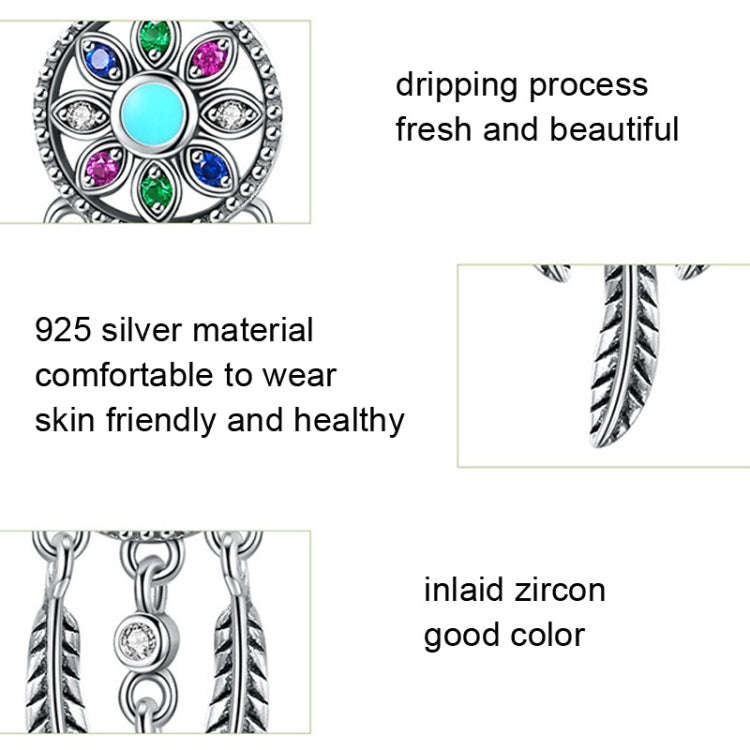 SCC961 S925 Silver Pearl Dream Catcher Net Pendant Bracelet DIY Jewelry Accessories