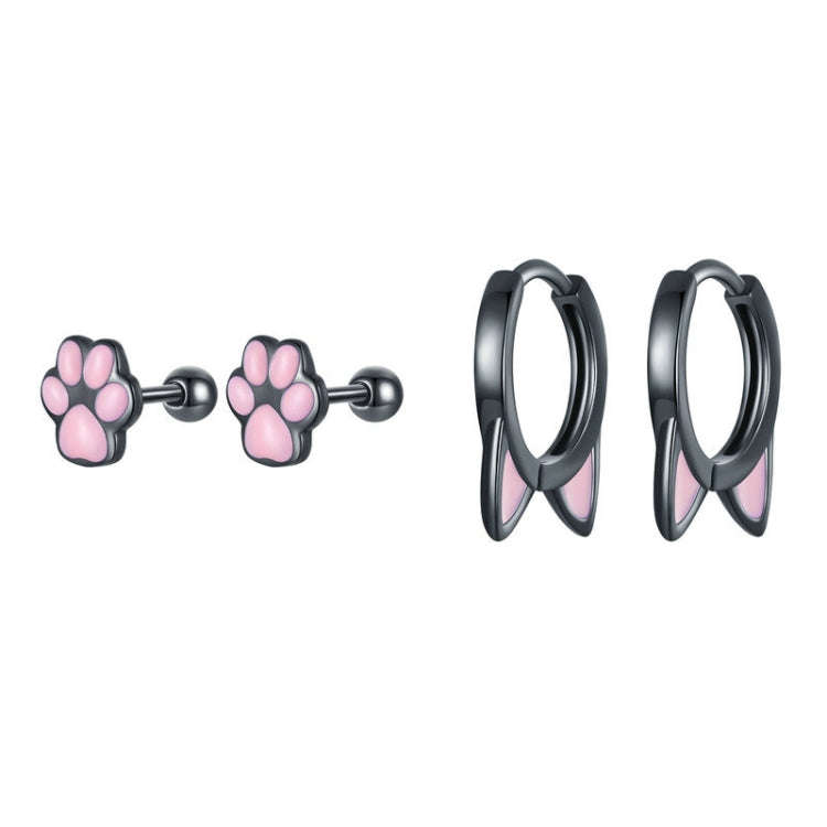 SCE1516 Cat Ears Claws Earrings 925 Silver Plated Black Gold Earrings