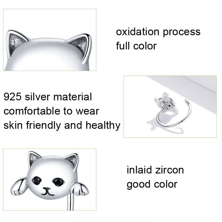 SCE965 925 Silver Cat Earrings Animal Shaped Earrings