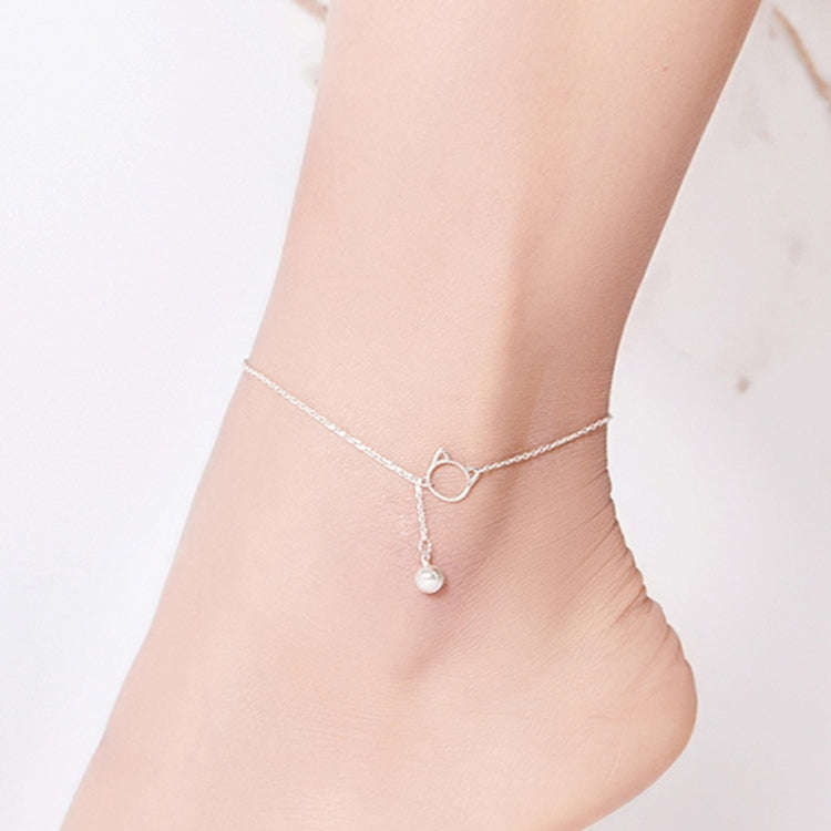 SCT003 Cat Bell 925 Silver Anklet  Simple Ladies Anklet