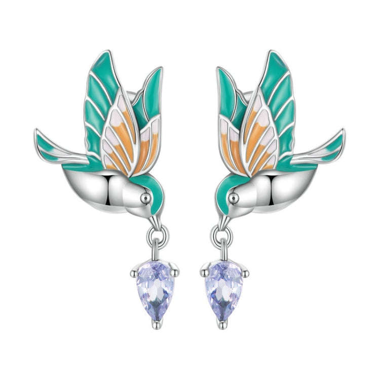 Drip Oil Craft Kingfisher Earrings Ring Set 925 Silver Jewelry, Style: Earrings