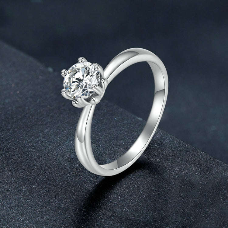 MSR006 Sterling Silver S925 Six Claw Moissanite Ring  Jewellery, Size: No.7