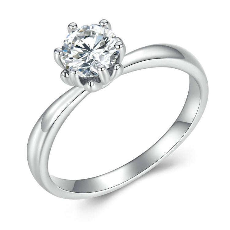 MSR006 Sterling Silver S925 Six Claw Moissanite Ring  Jewellery, Size: No.8
