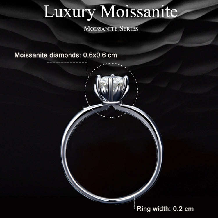 MSR006 Sterling Silver S925 Six Claw Moissanite Ring  Jewellery, Size: No.8