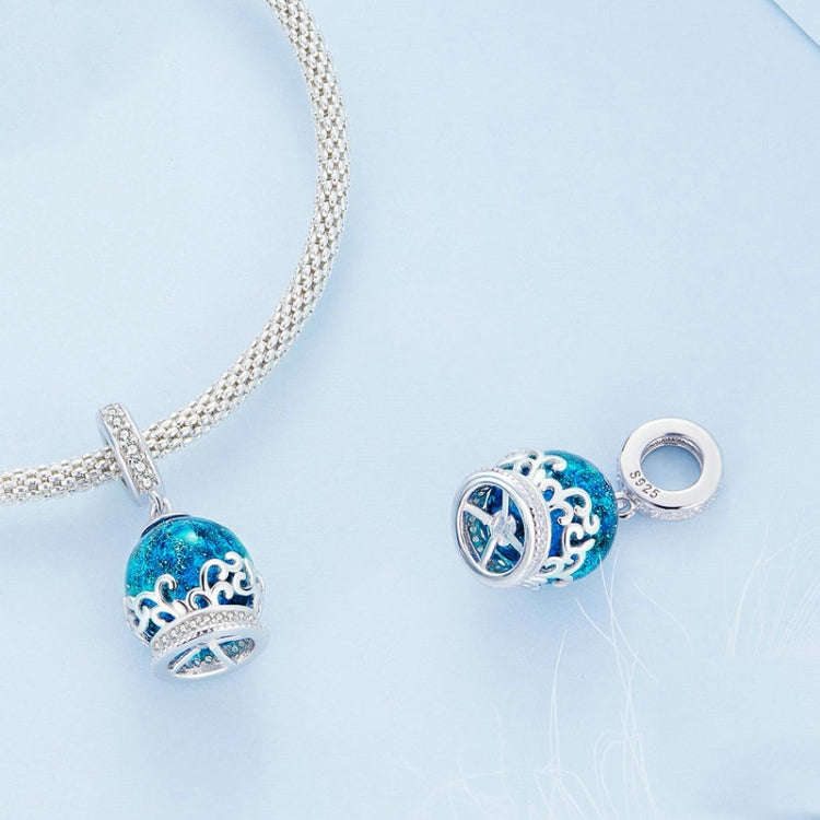 BSC735 Sterling Silver S925 Crystal Ball Bracelet Pendant Zirconia Lucite Bead Charm