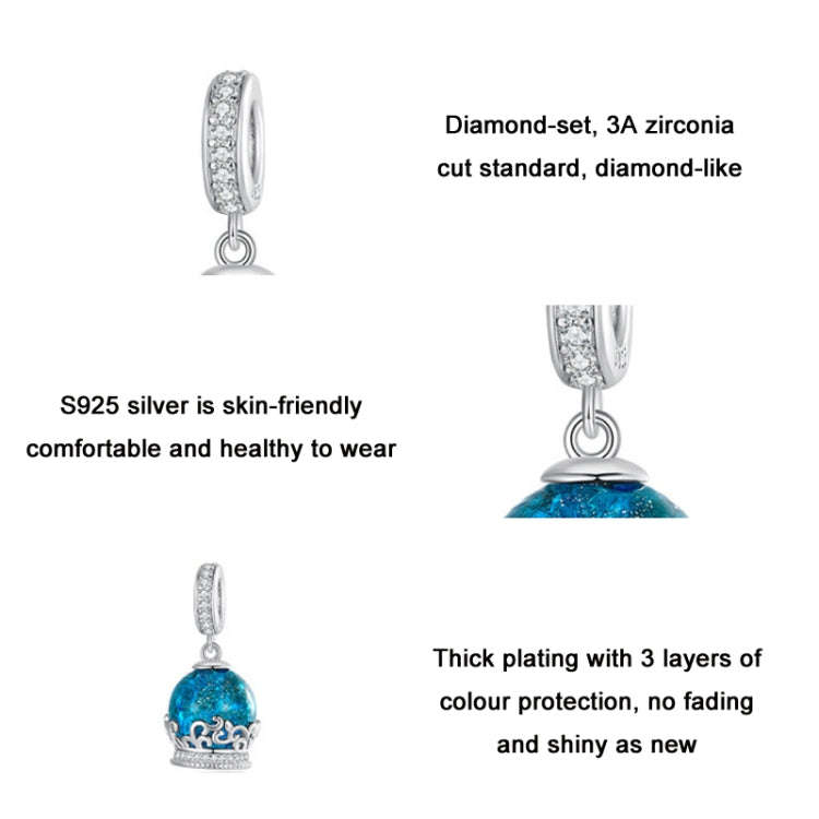 BSC735 Sterling Silver S925 Crystal Ball Bracelet Pendant Zirconia Lucite Bead Charm