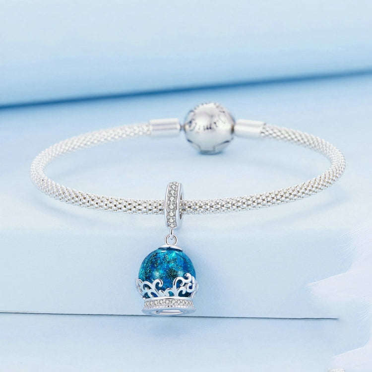 BSC735 Sterling Silver S925 Crystal Ball Bracelet Pendant Zirconia Lucite Bead Charm