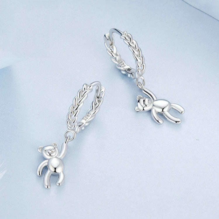 BSE729 S925 Sterling Silver Bear Twist  Animal Earrings