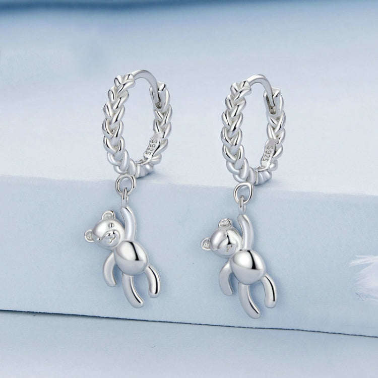 BSE729 S925 Sterling Silver Bear Twist  Animal Earrings