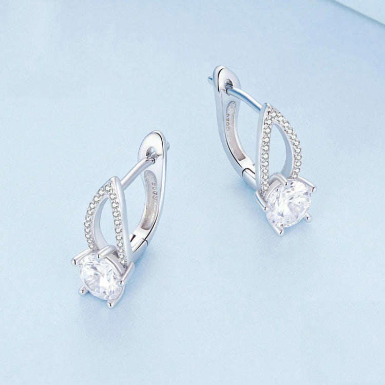BSE732 Sterling Silver S925  Zirconia Hollow Line Earrings