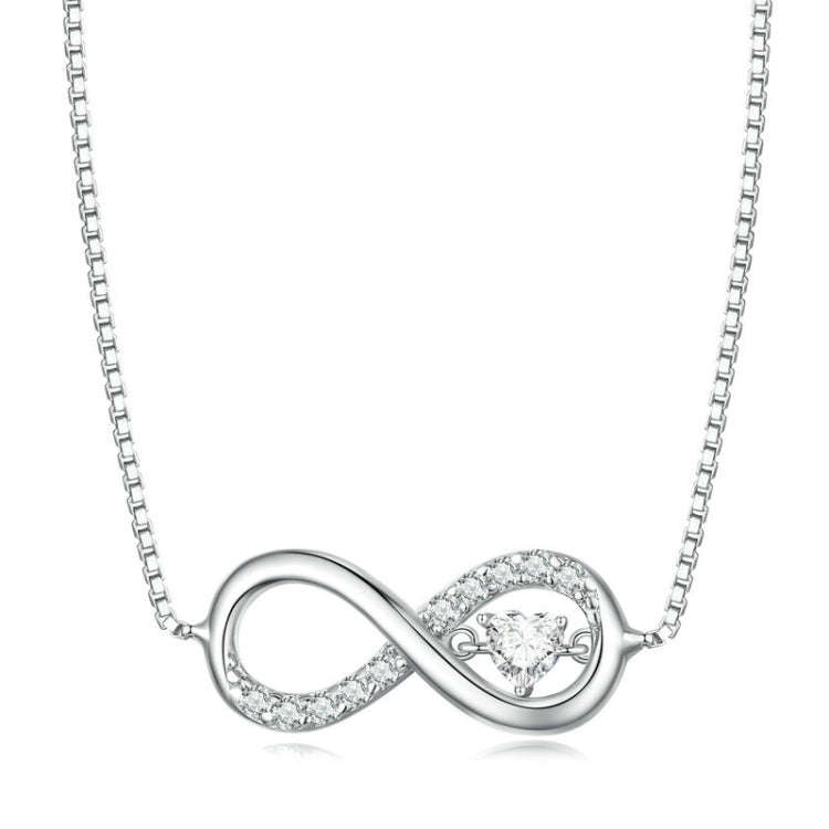 BSN276 Sterling Silver S925 Zirconia Infinity Heart Endless Symbol Necklace