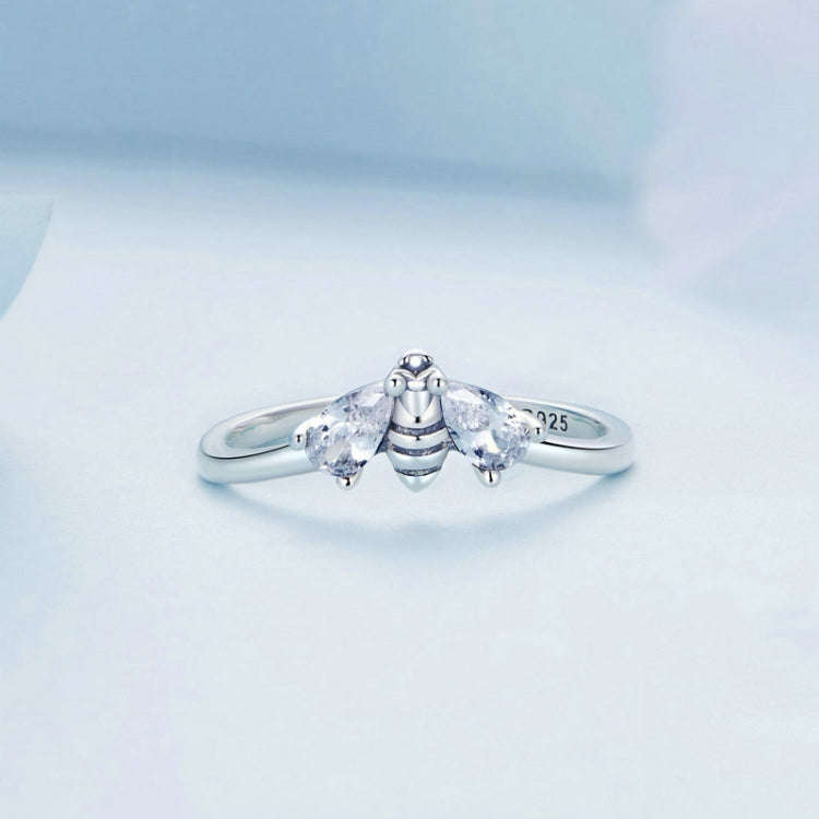BSR307 Sterling Silver S925 Small Bee Cute Insect Zirconia Ring(No.8)