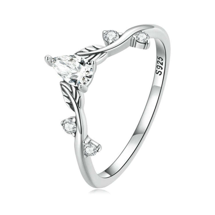 BSR308 Sterling Silver S925 Teardrop Vine Ring Zirconia Branch Leaf Jewellery(No.6)