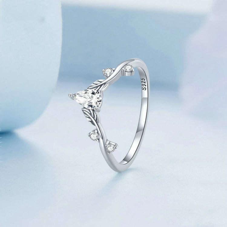 BSR308 Sterling Silver S925 Teardrop Vine Ring Zirconia Branch Leaf Jewellery(No.6)