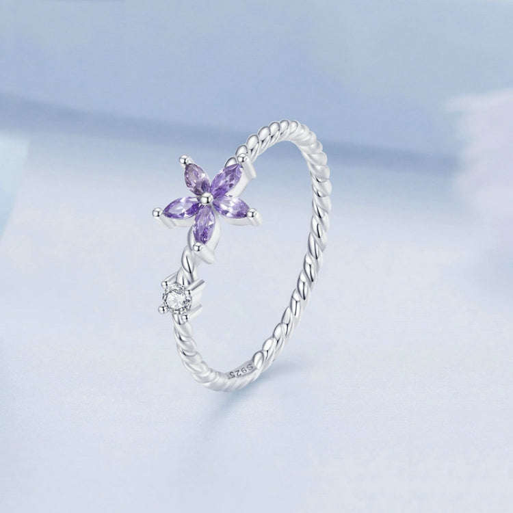 BSR326 Sterling Silver S925 Geometric Zirconia Purple Flower  Ring(No.8)