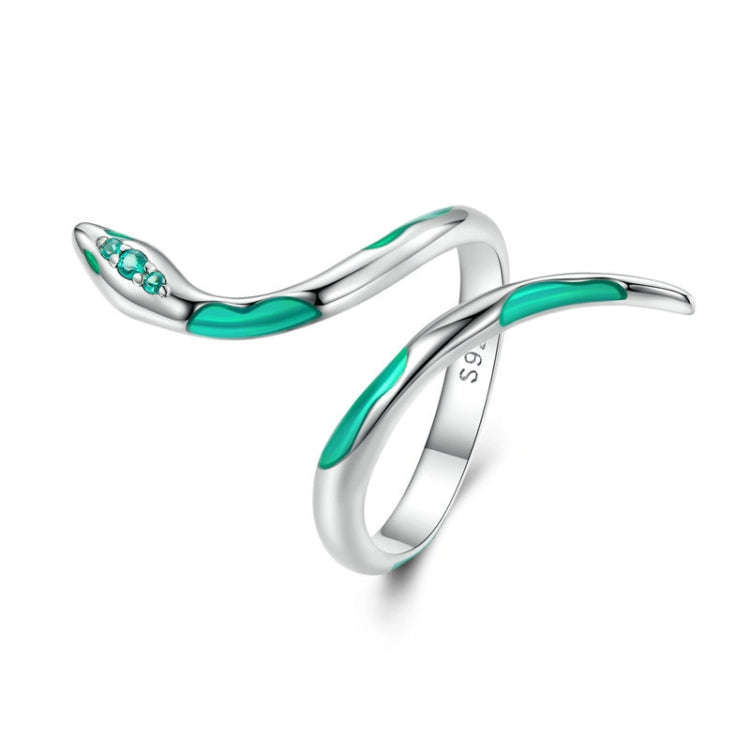 BSR328 Sterling Silver S925  Oil Drop Zirconia Green Snake Ring(Open Adjustable)