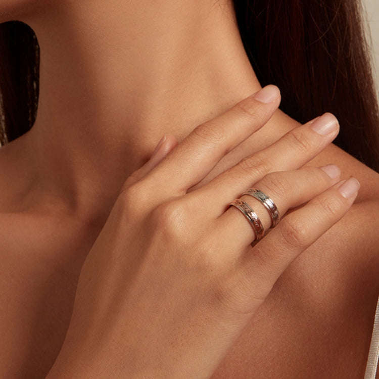 BSR337-C Sterling Silver S925 Geometric White Gold Vermeil Zirconia Curved Signet Ring(No.8)