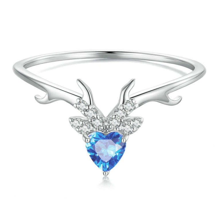 BSR338 Sterling Silver S925  Blue Heart Deer Zirconia Ring(No.7)