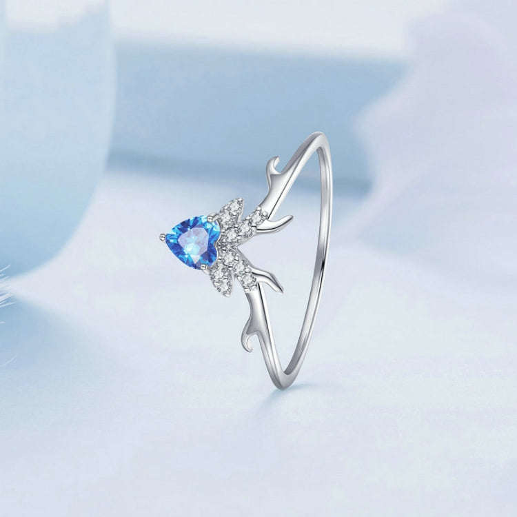 BSR338 Sterling Silver S925  Blue Heart Deer Zirconia Ring(No.7)