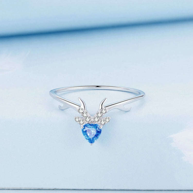BSR338 Sterling Silver S925  Blue Heart Deer Zirconia Ring(No.7)