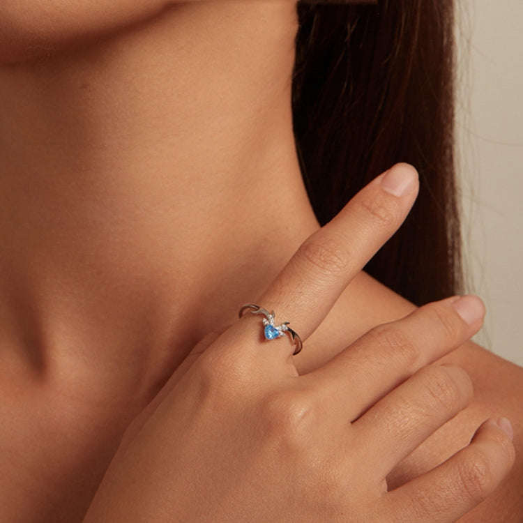 BSR338 Sterling Silver S925  Blue Heart Deer Zirconia Ring(No.7)