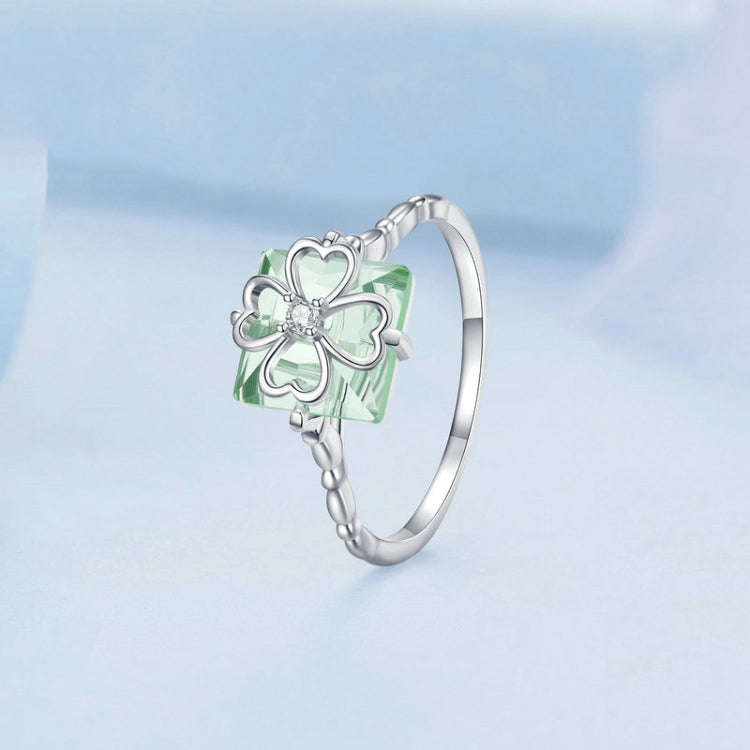 BSR339 Sterling Silver S925 Verdant Four Leaf Clover Ring (No.6)