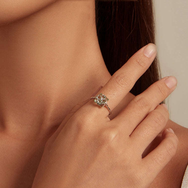 BSR339 Sterling Silver S925 Verdant Four Leaf Clover Ring (No.6)