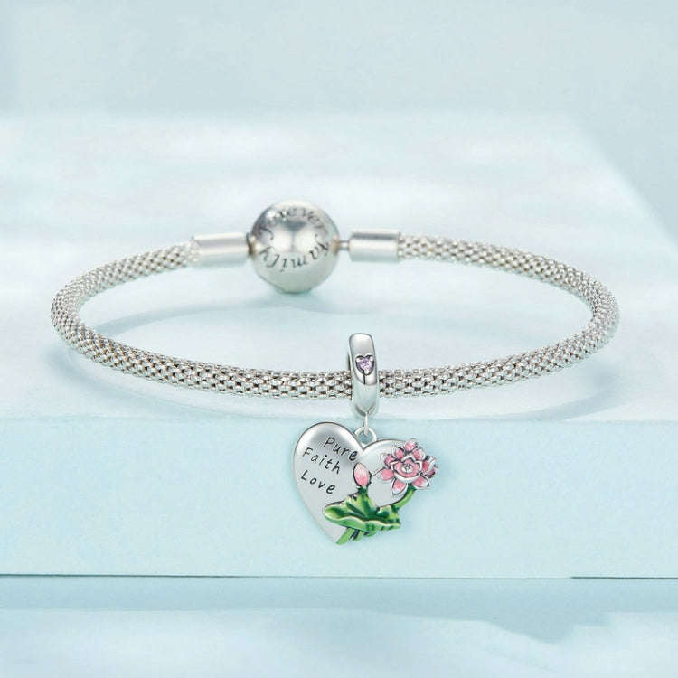 SCC2417 Sterling Silver S925 Lotus Flower Love Zirconia Engraved Bracelet Charm Bead