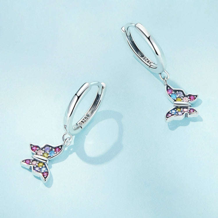 SCE1528 Sterling Silver S925 Colorful Butterfly Insect Zirconia Earrings