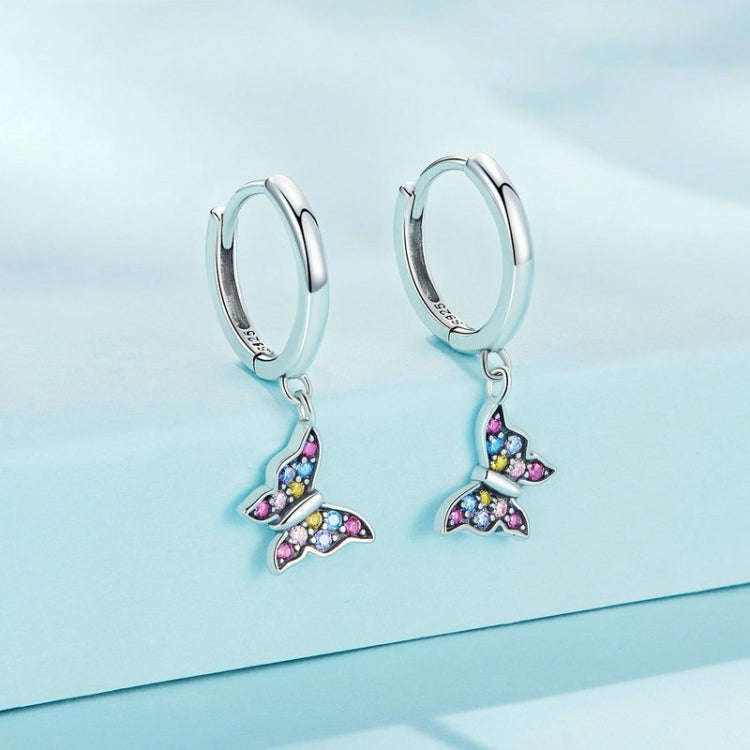 SCE1528 Sterling Silver S925 Colorful Butterfly Insect Zirconia Earrings