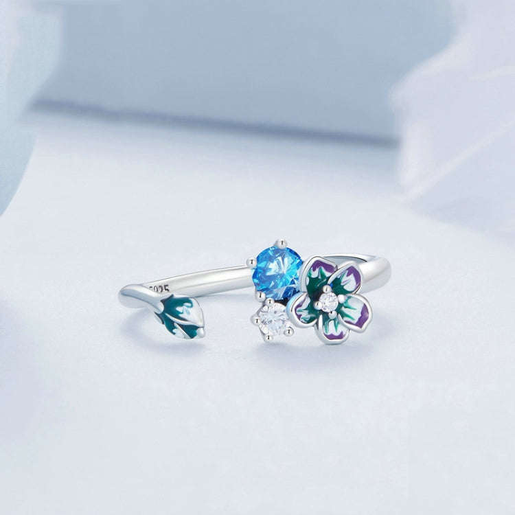 BSR341 Sterling Silver S925 Gradient Zircon Floral Open Ring