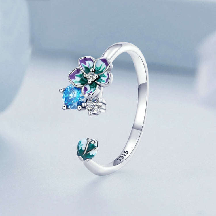 BSR341 Sterling Silver S925 Gradient Zircon Floral Open Ring