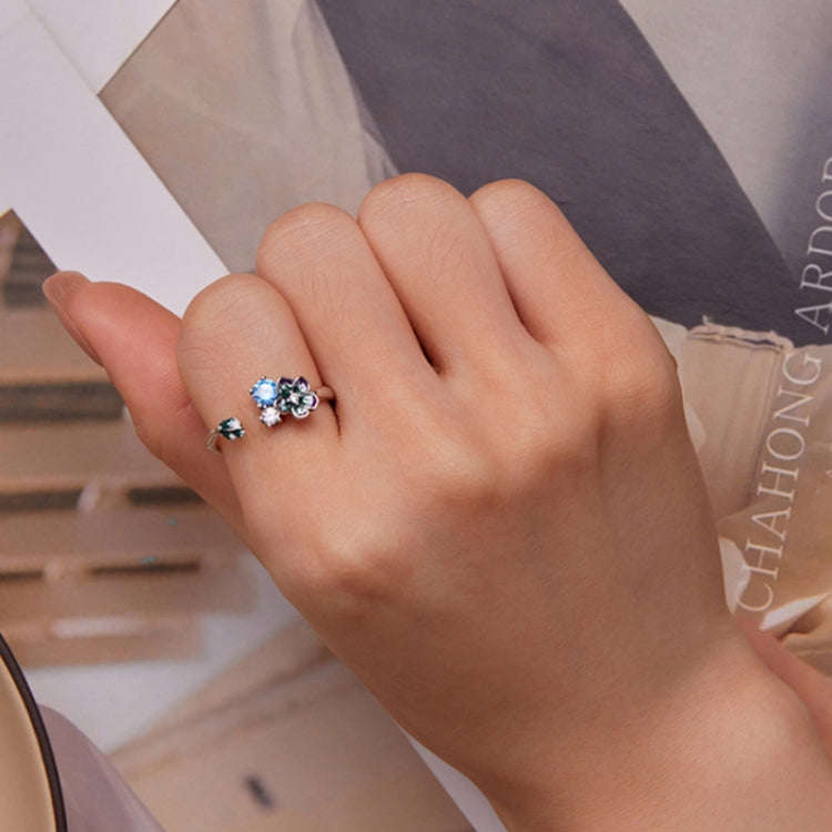 BSR341 Sterling Silver S925 Gradient Zircon Floral Open Ring