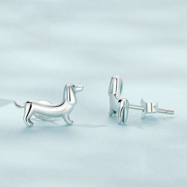 SCE1535 Sterling Silver S925 Cute Dachshund Animal Stud Earrings