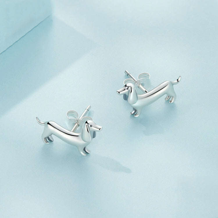 SCE1535 Sterling Silver S925 Cute Dachshund Animal Stud Earrings