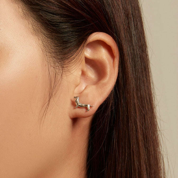 SCE1535 Sterling Silver S925 Cute Dachshund Animal Stud Earrings