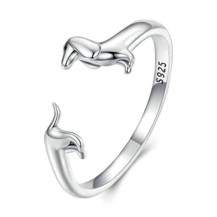SCR894 Sterling Silver S925 Dachshund Cute Open Ring
