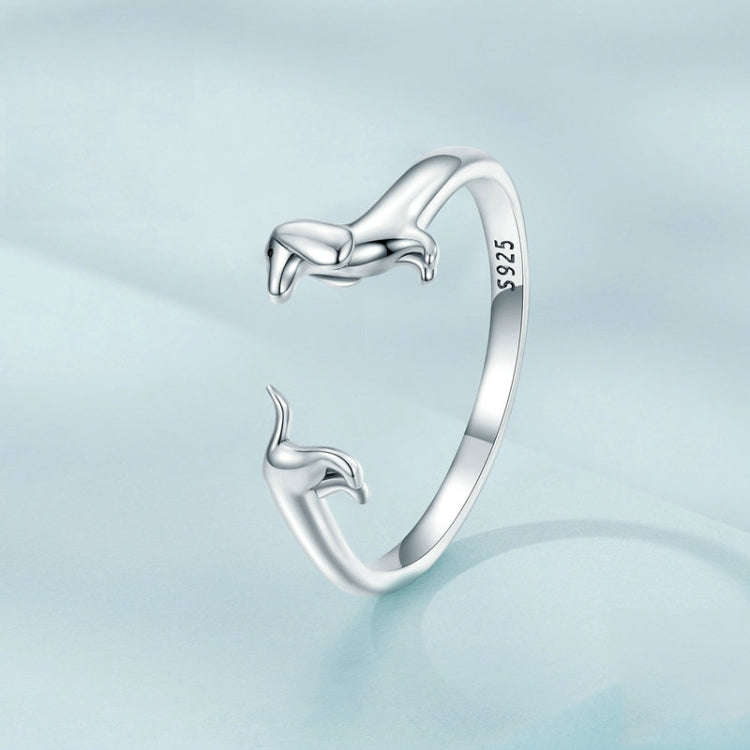 SCR894 Sterling Silver S925 Dachshund Cute Open Ring